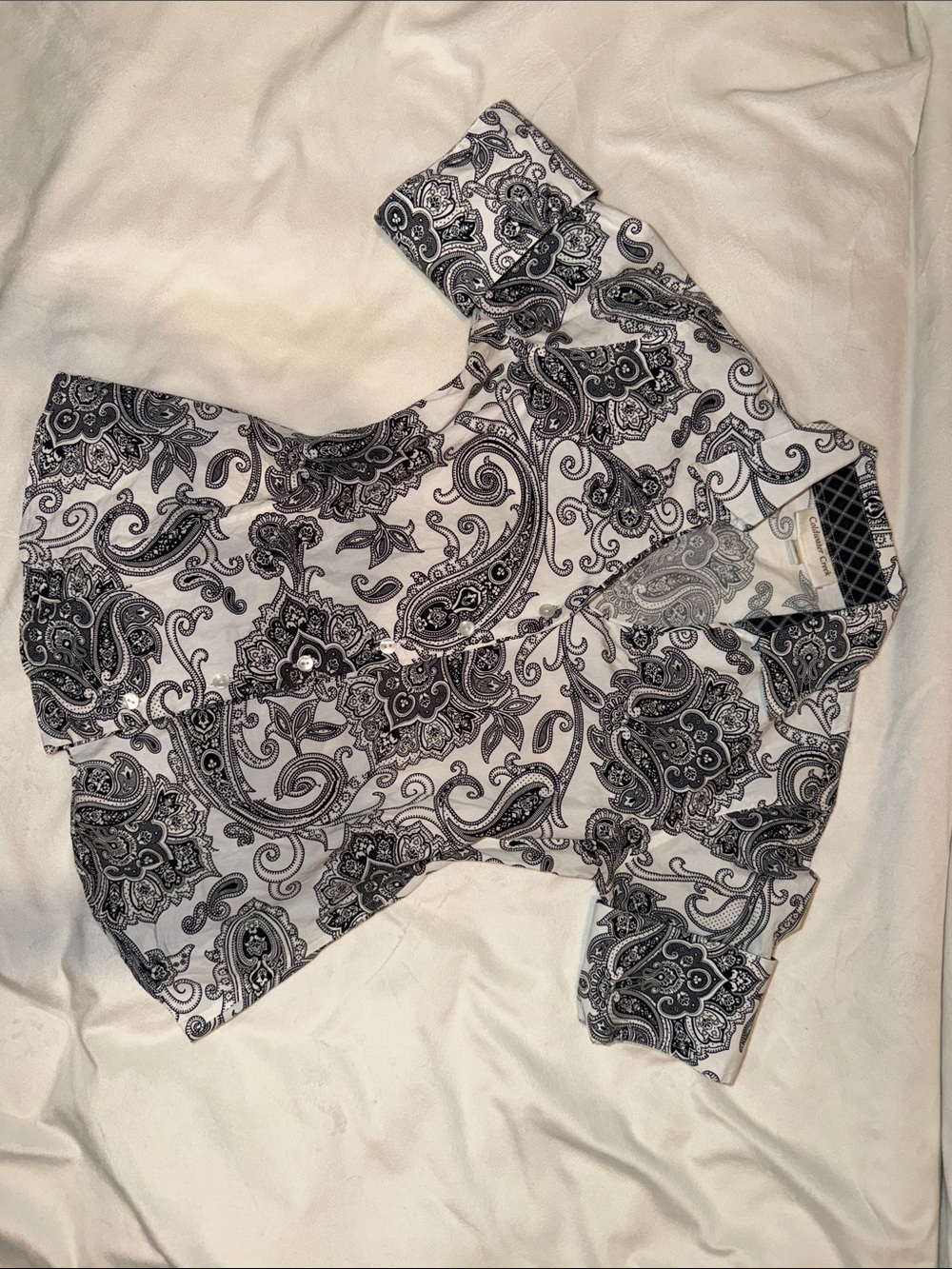 Coldwater Creek Black and White Paisley Button-Front Blouse
